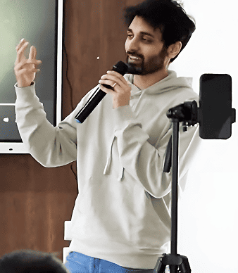 Varun Mayya speaking with LIT students